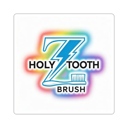 Holy Tooth Brush Kiss-Cut Sticker — Rainbow Lightning Logo