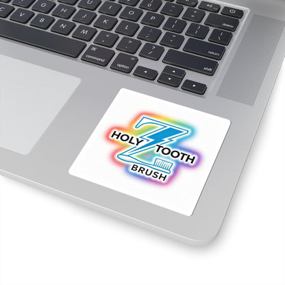 Holy Tooth Brush Kiss-Cut Sticker — Rainbow Lightning Logo